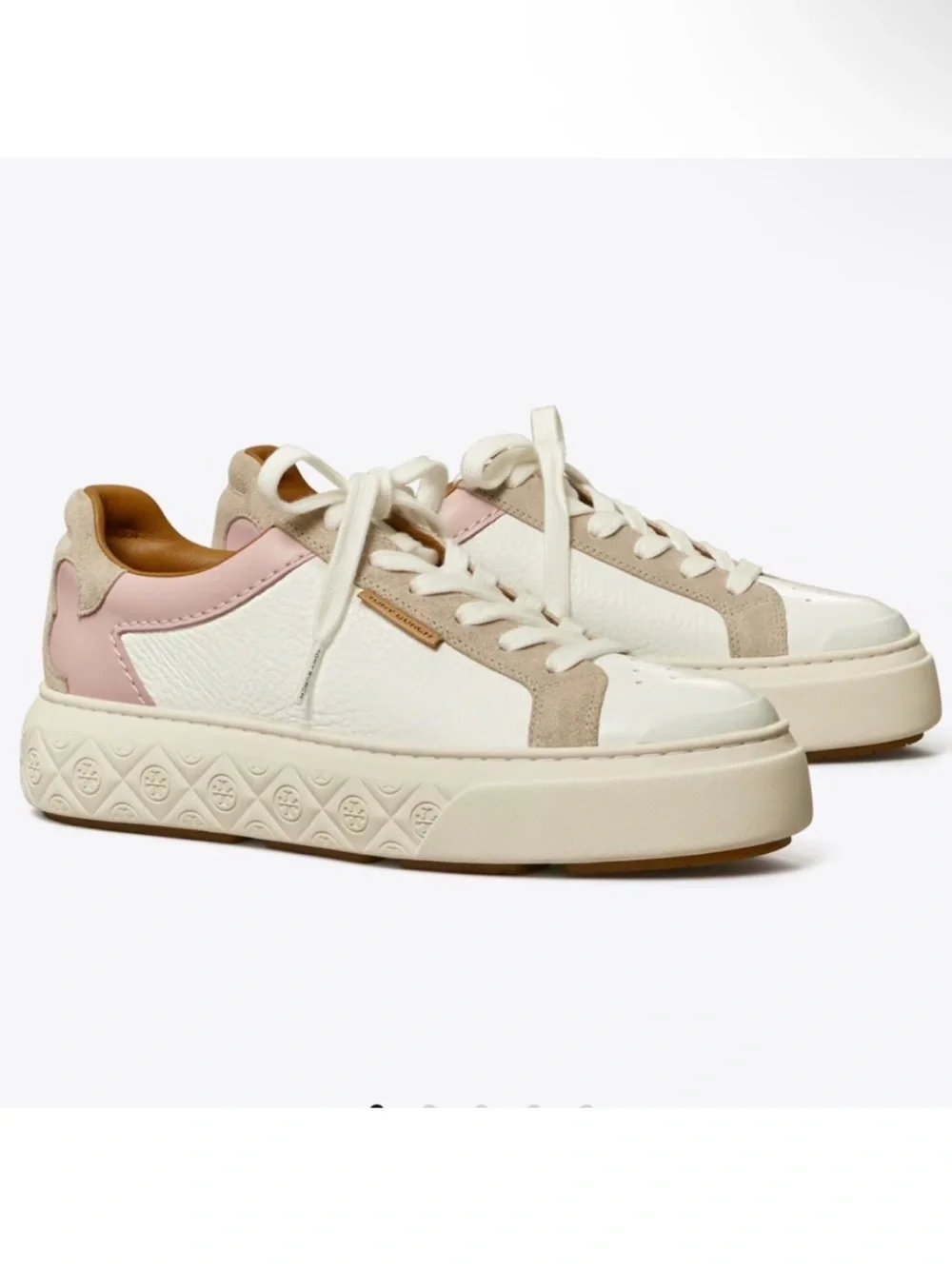Tory Burch Ladybug Leather Sneakers with Pink & Tan Accents
